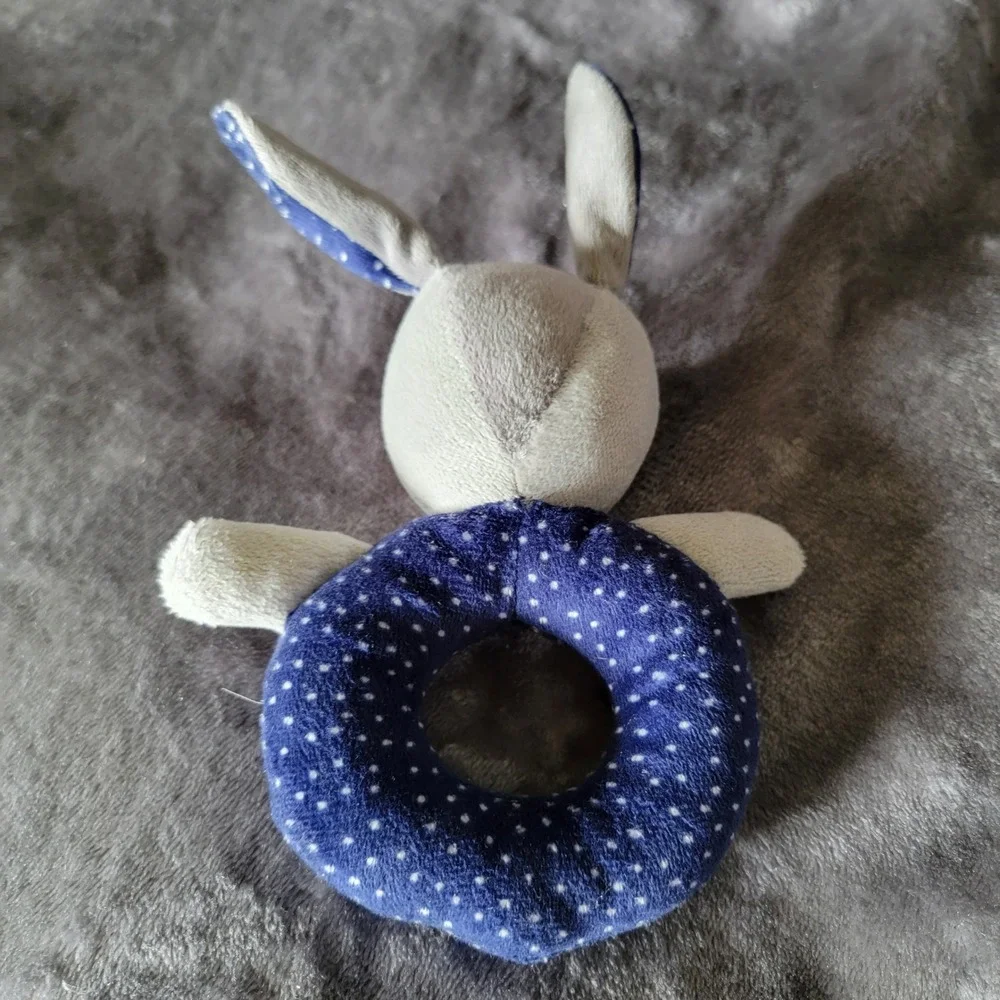 Unbranded Soft Bunny Rattle Baby Unisex Blue/Gray Excellent Polka Dot Plush Toy